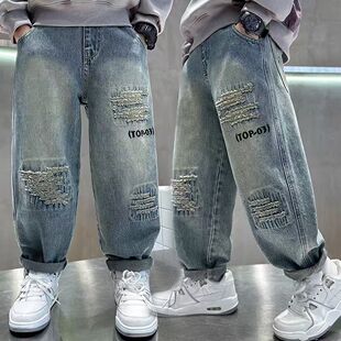MEYERSHAM男童破洞牛仔裤街头风时髦痞帅长裤炸街