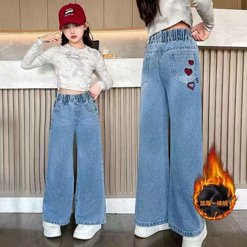 女童春秋冬外穿直筒牛仔裤