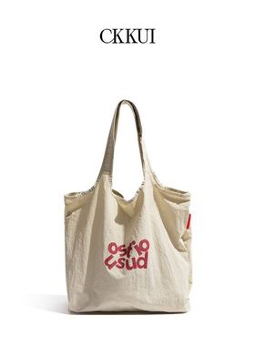 CKKUI帆布包韩系字母小众尼龙包包上课通勤百搭大容量单肩托特包