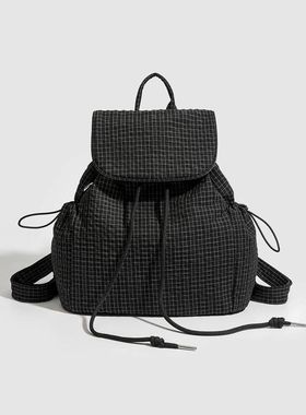 CHARHP&KEJNT官方正品韩系格纹抽绳双肩包大容量学生通勤百搭背包