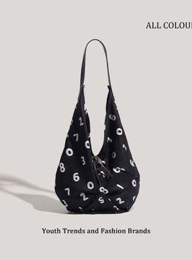 CHARHP&KEJNT休闲简约帆布托特包大容量单肩手提百搭数字时尚包包