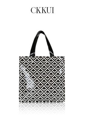 CKKUI极简几何菱格设计PVC欧美购物袋大容量手提包通勤单肩托特包