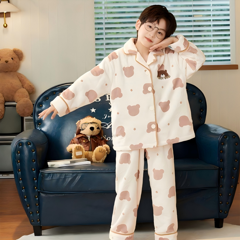男童睡衣法兰绒卡通秋冬加厚珊瑚