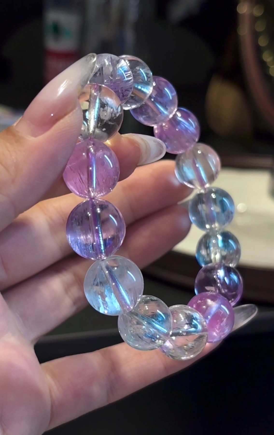 收藏级天然彩紫锂辉极极手链