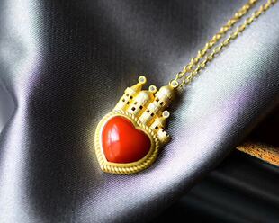 925东海水晶纯银镀金天然南红个性城堡吊坠气质女士银锁骨项链潮