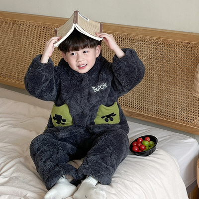 珊瑚绒三层夹棉加厚家居服