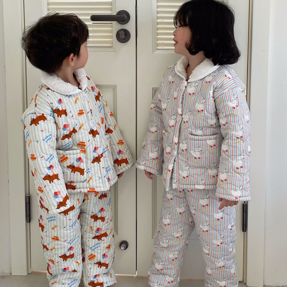 韩国童装儿童加厚保暖家居服套装