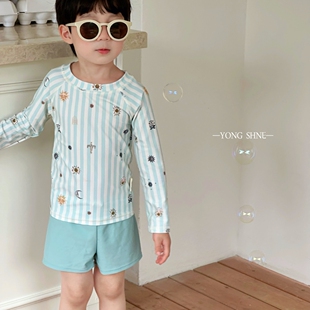 儿童泳衣男童分体长袖 防晒速干中小童男孩海边宝宝洋气学生游泳衣