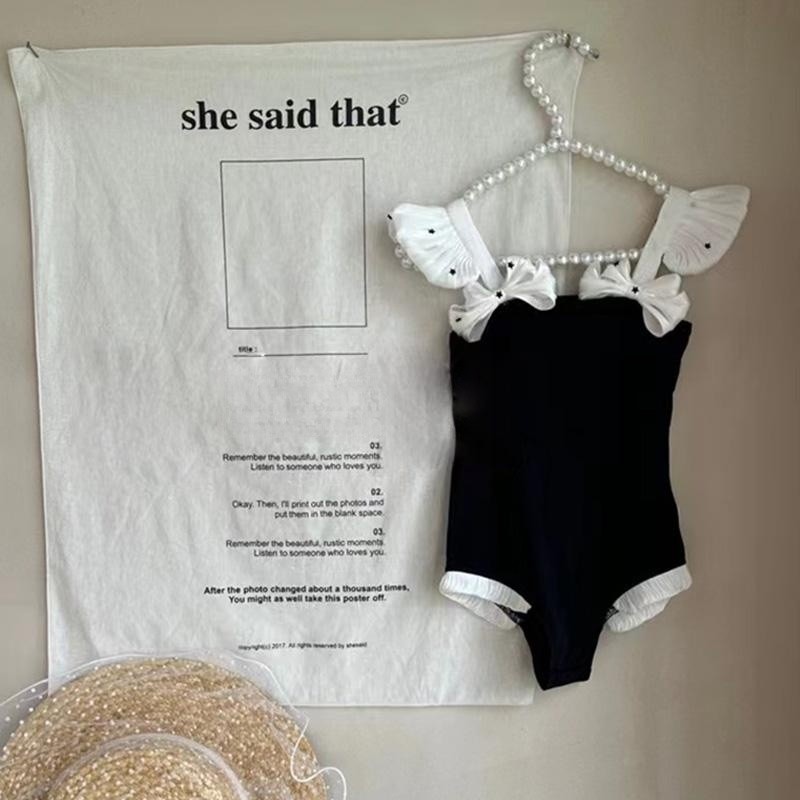 女童夏季连体泳衣蝴蝶结网红2025洋气可爱儿童女宝公主韩版游泳衣