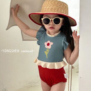 儿童泳衣连体女童可爱速干泳装 备 女孩游泳衣夏宝宝小童温泉游泳装