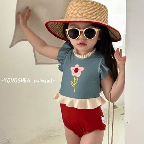女童连体可爱花朵泳衣