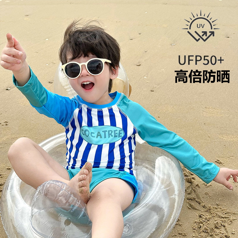 男童泳衣2026新款儿童分体长袖防晒泳装小中大童宝宝海边度假套装