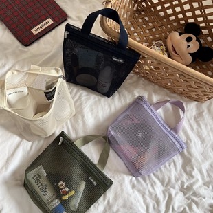 迷你网眼镂空小提袋旅行洗漱包沙滩包化妆袋游泳健身收纳包简约韩