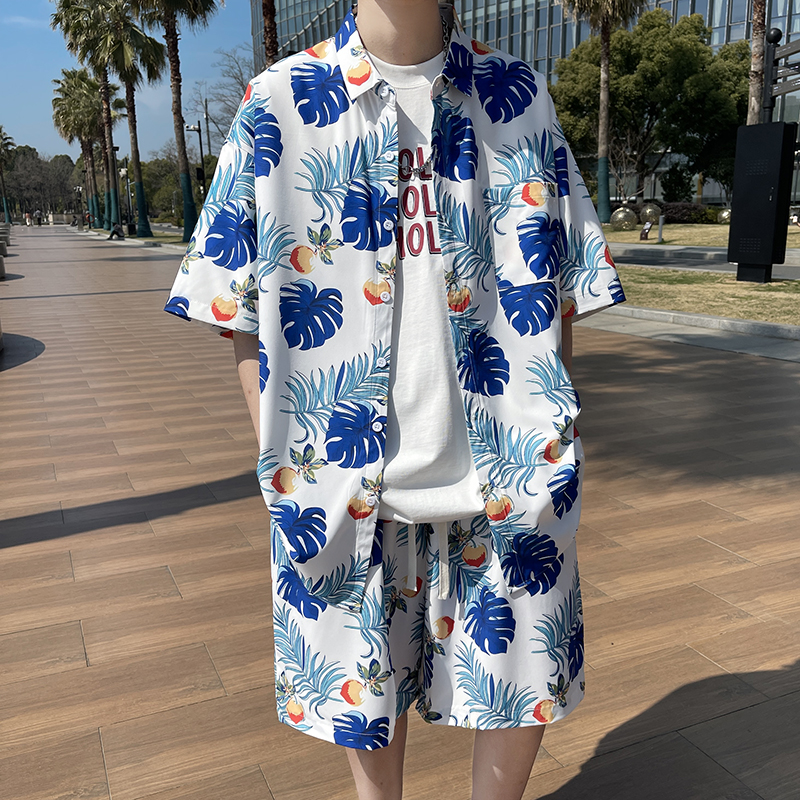 夏季新款冰丝短袖衬衫套装
