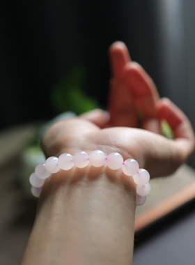 和田玉藕粉手串玉珠手链10mm