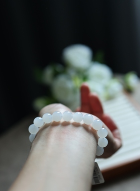 天然和田玉糯冰胶白玉手串10mm