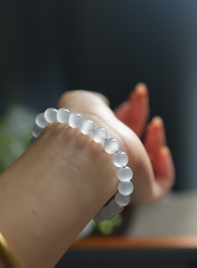 高货和田玉手串冰烟紫一线猫8mm