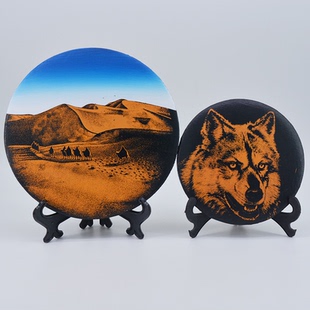 敦煌木板画鸣沙山点刻木版木刻画手工彩色青海甘肃旅游纪念品