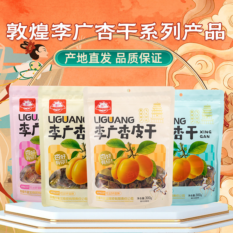 敦煌李广杏干皇宝杏肉杏脯无核杏干组合酸甜口味独立包装休闲甘肃