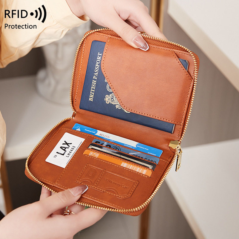 RFID 도난 방지 장치 여권 가방 지퍼 여권 홀더 짧은 다기능 여행 보관 문서 세트 카드 가방