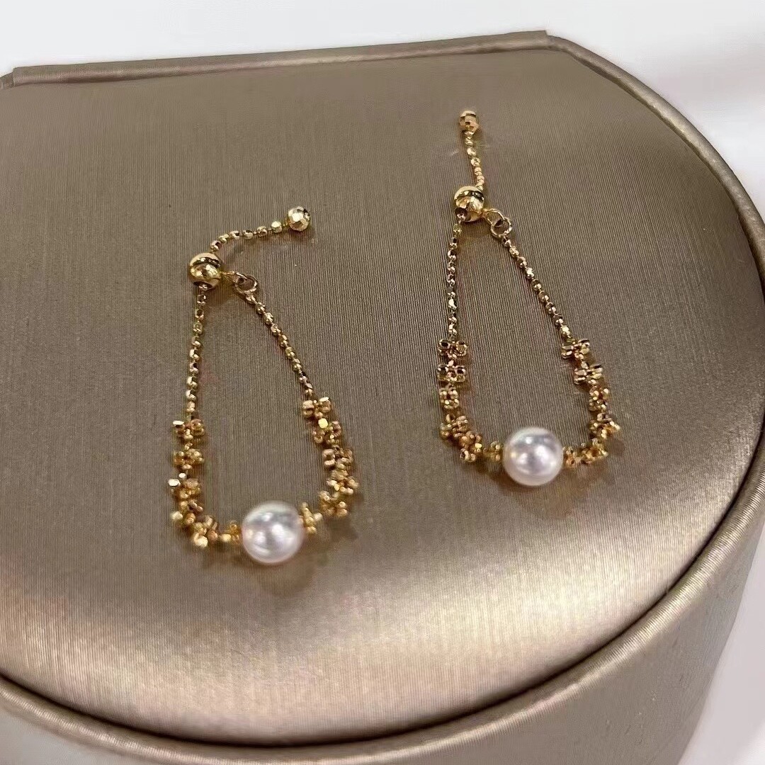 日本海水akoya18k金蕾丝珍珠戒指正圆无暇可抽拉调节戒圈精致个性