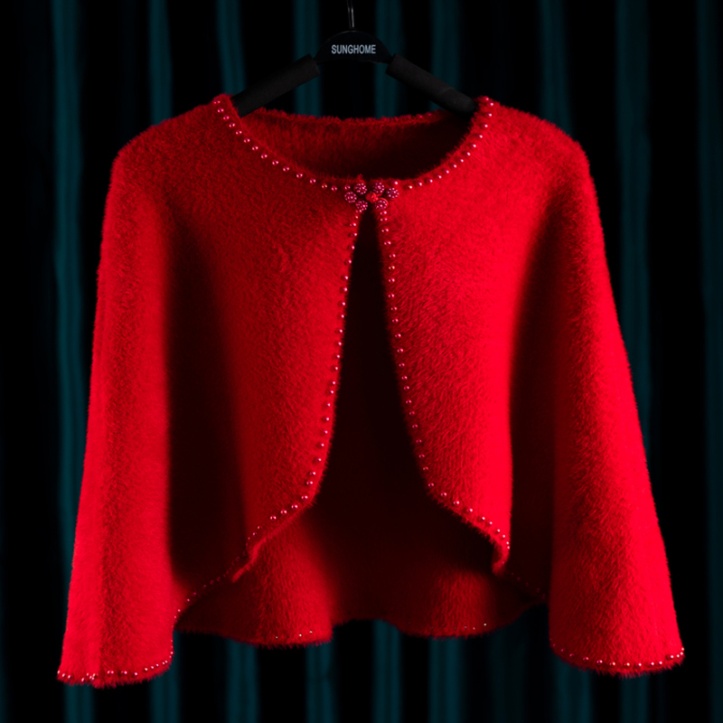 春秋钉珠简洁女礼服旗袍婚礼披肩