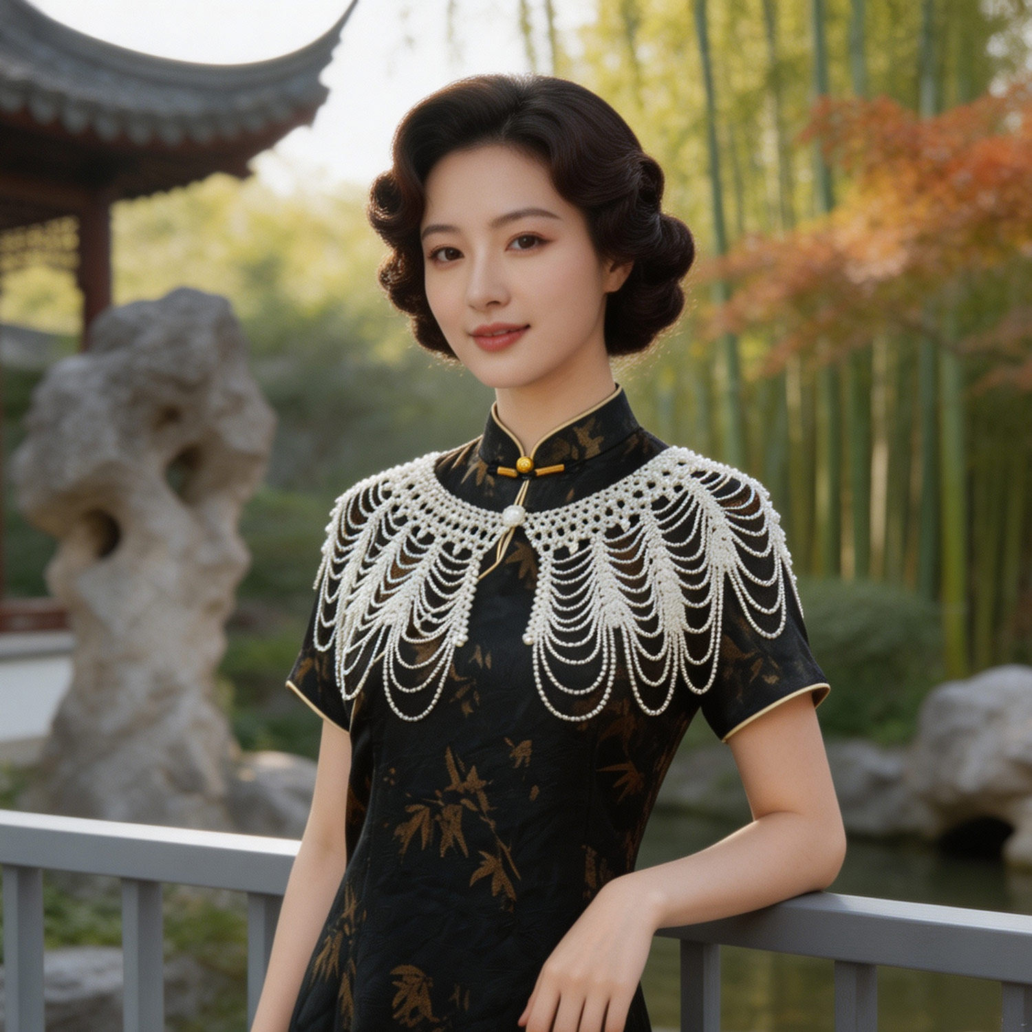 新中式仿珍珠流苏披肩女旗袍云肩外搭高级百搭款高级感国风气质款