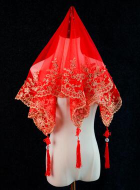 红色结婚中式秀禾新娘纱红盖头