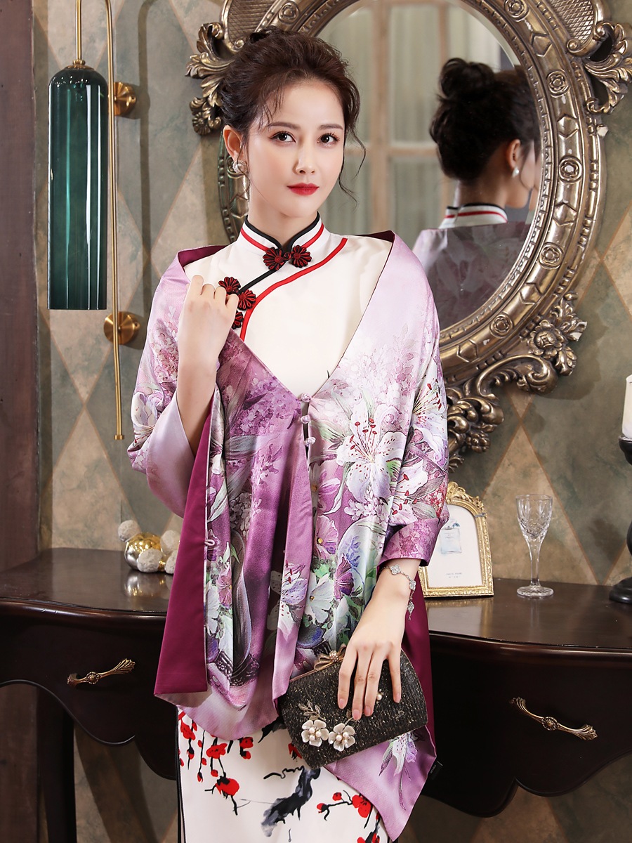 旗袍披肩外搭高贵洋气时尚丝巾长条复古围巾送礼妈妈薄款宴会新款