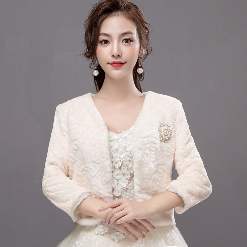 新娘冬季中长袖毛披肩香槟新款结婚外搭婚纱保暖加厚旗袍礼服外套