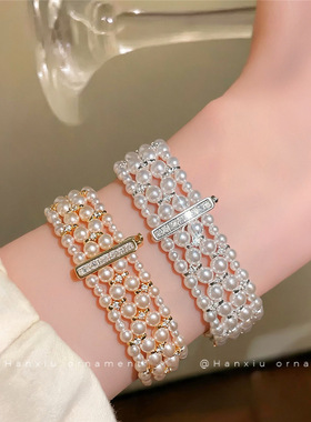 18k真金电镀多层珍珠手链轻奢高级感时尚精致手环设计感小众手饰