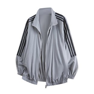 立领薄款 宽松青少年三条杠情侣装 防紫外线 可二开数据款 得物爆款