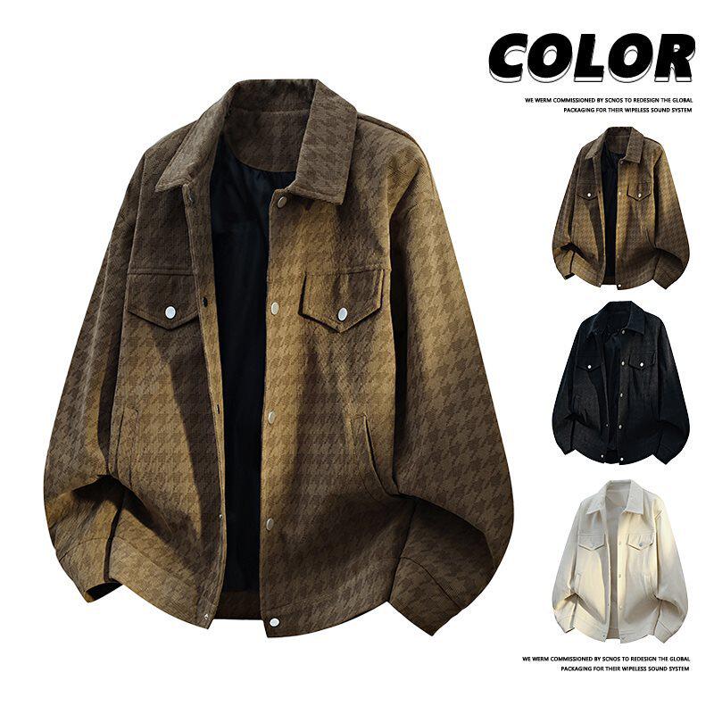 灯芯绒翻领夹克男2025秋冬新款潮流复古高级千格外套大码【控价14