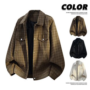 灯芯绒翻领夹克男2025秋冬新款潮流复古高级千格外套大码【控价14