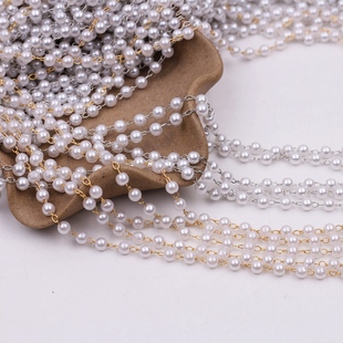 4mm仿珍珠链条夹珠链串珠项链手链耳环蝴蝶结飘带流苏链饰品配件