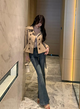 Liuu嘻嘻阿复古多排扣高腰牛仔裤女春季显腿长修身提臀显瘦喇叭裤