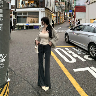 Liuu嘻嘻阿韩版休闲风微喇叭裤女秋季绑绳气质百搭显腿长修身长裤