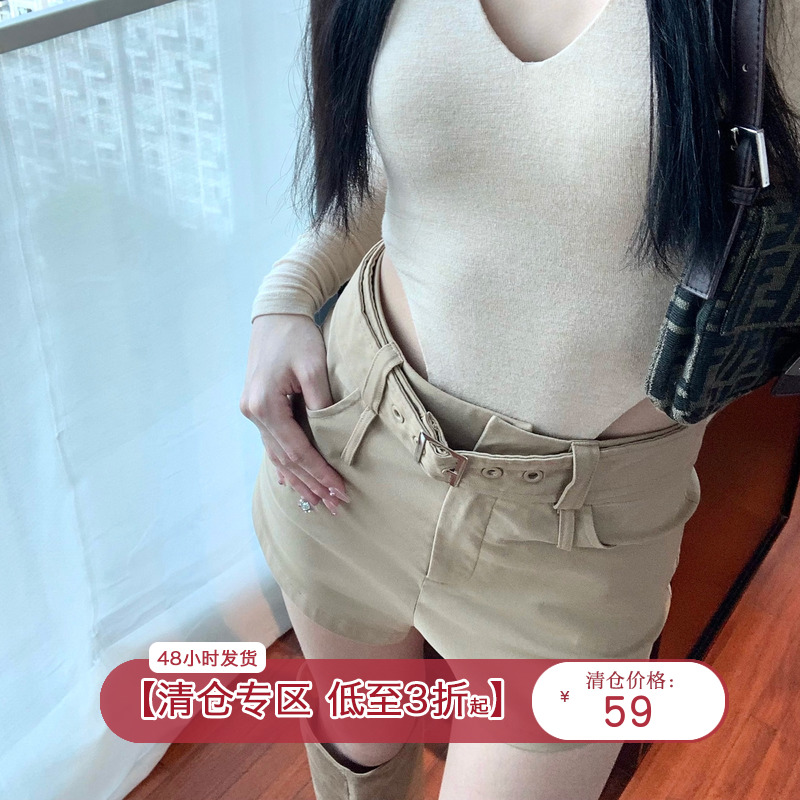 豆豆酱chic【爱豆练习室】高腰短裤女春季腰带百搭显瘦直筒休闲裤