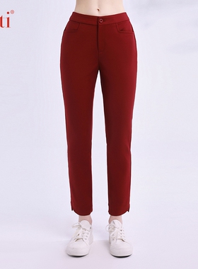 Gitti/吉蒂秋款松紧腰休闲裤女直筒棉通勤百搭九分裤G245107
