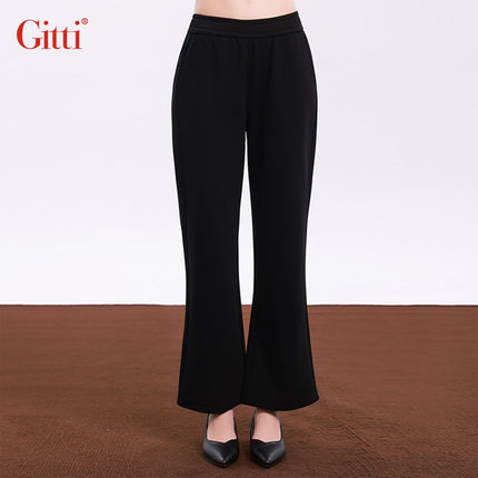 Gitti/吉蒂松紧腰加绒微喇叭裤女显瘦大码厚款休闲裤G255664
