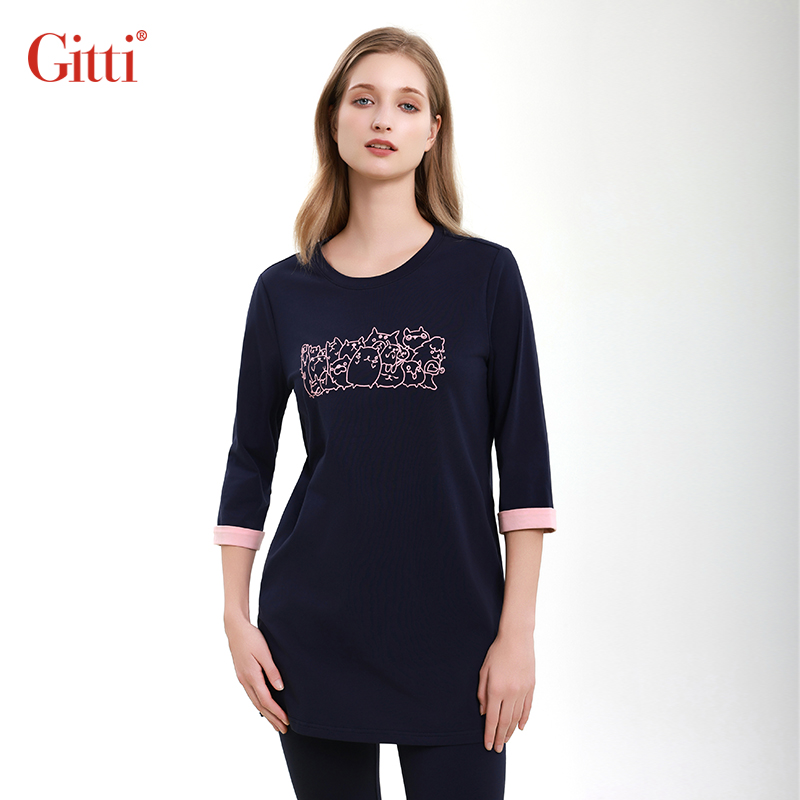 Gitti/吉蒂印花拼接七分袖上衣