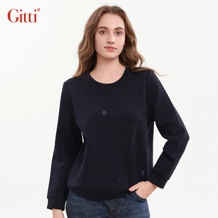 Gitti/吉蒂刺绣手工绣珠圆领卫衣女棉针织大码上衣G255538