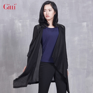 Gitti/吉蒂秋冬女装上衣韩版时尚宽松不规则钉珠麻开衫G165279