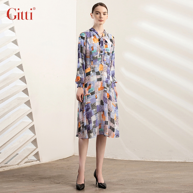 Gitti/吉蒂秋款时尚新品优雅显瘦飘逸长袖连衣裙G215102