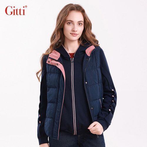 拼接拼色羽绒棉服女保暖无袖