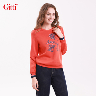 Gitti/吉蒂空气层厚款印花圆领卫衣女宽松大码针织上衣G255342