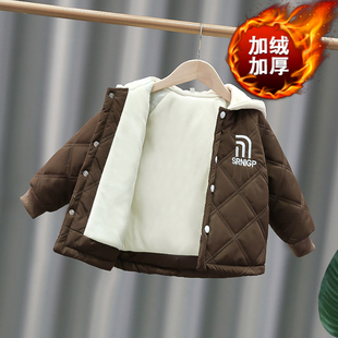 男童秋冬棉衣连帽宝宝冬装夹棉外套2025新款儿童加绒加厚棉服上衣