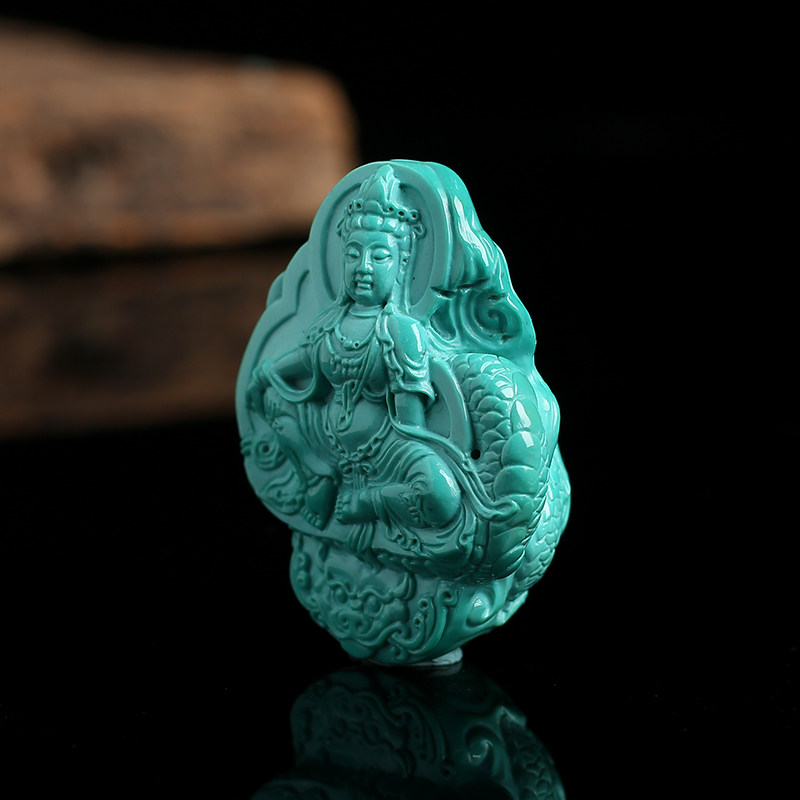KUNALA HUBEI 원래 광산 청록색 높은 도자기 옥 옥 드래곤 GUANYIN 펜던트 남성과 여성을위한 불교 구슬 느슨한 구슬