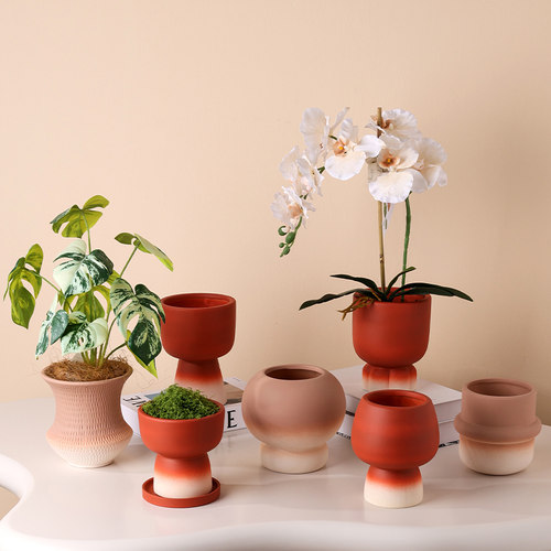 陶瓷花盆托盘高脚兰花蝴蝶兰风信子绿植花卉透气网红陶盆新年渐变