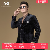 BM格子暗纹复古丝绒休闲西装 秋 2023新款 外套男高级感男士 西服正装